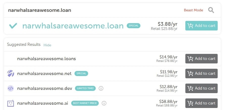 Domain name pricing