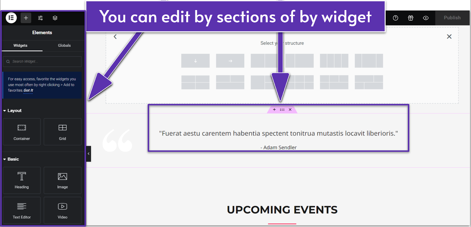 Elementor section Editing