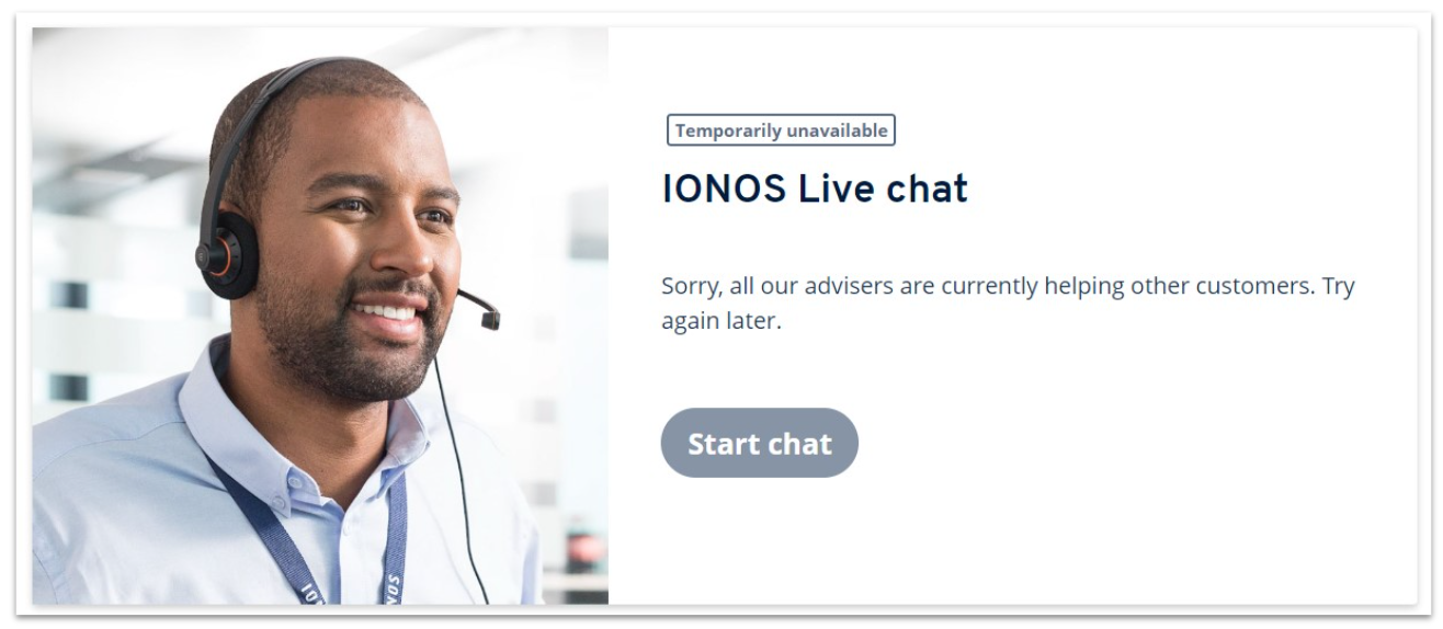 IONOS live chat function – all agents are busy.