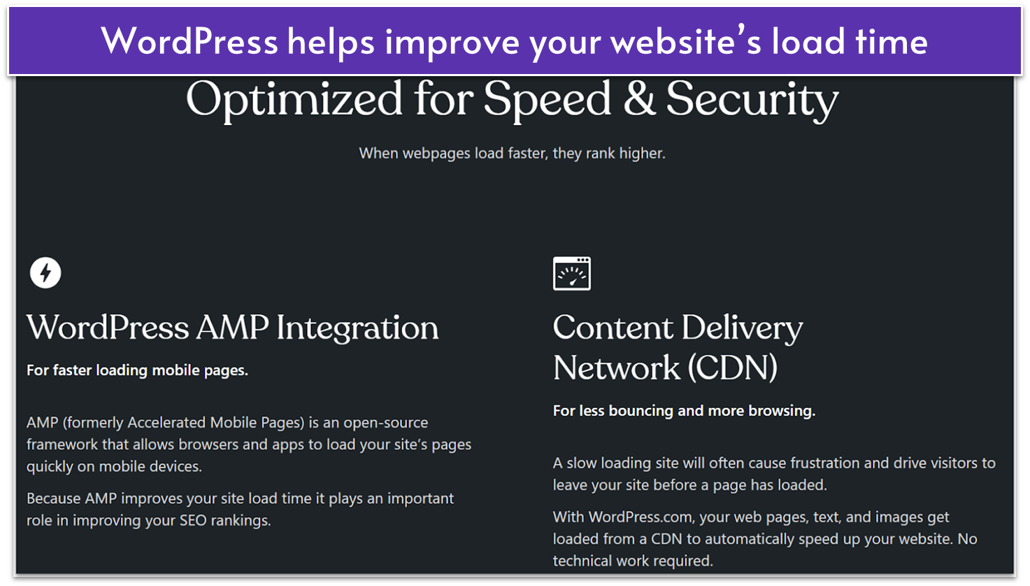 WordPress.com SEO features for faster site loading