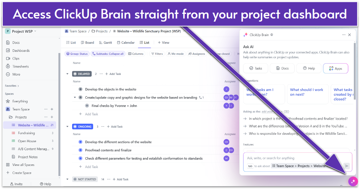 ClickUp Brain AI feature