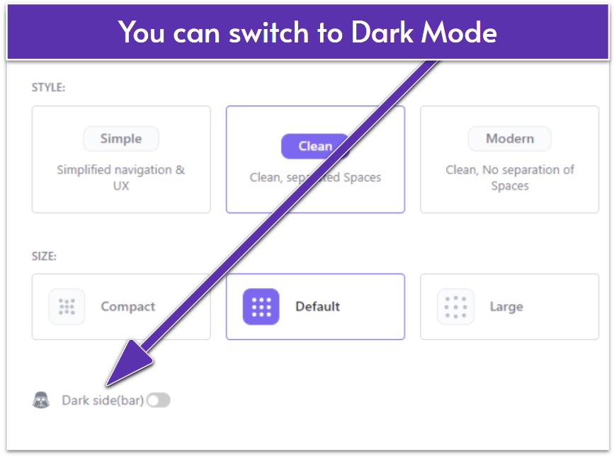 ClickUp layout menu