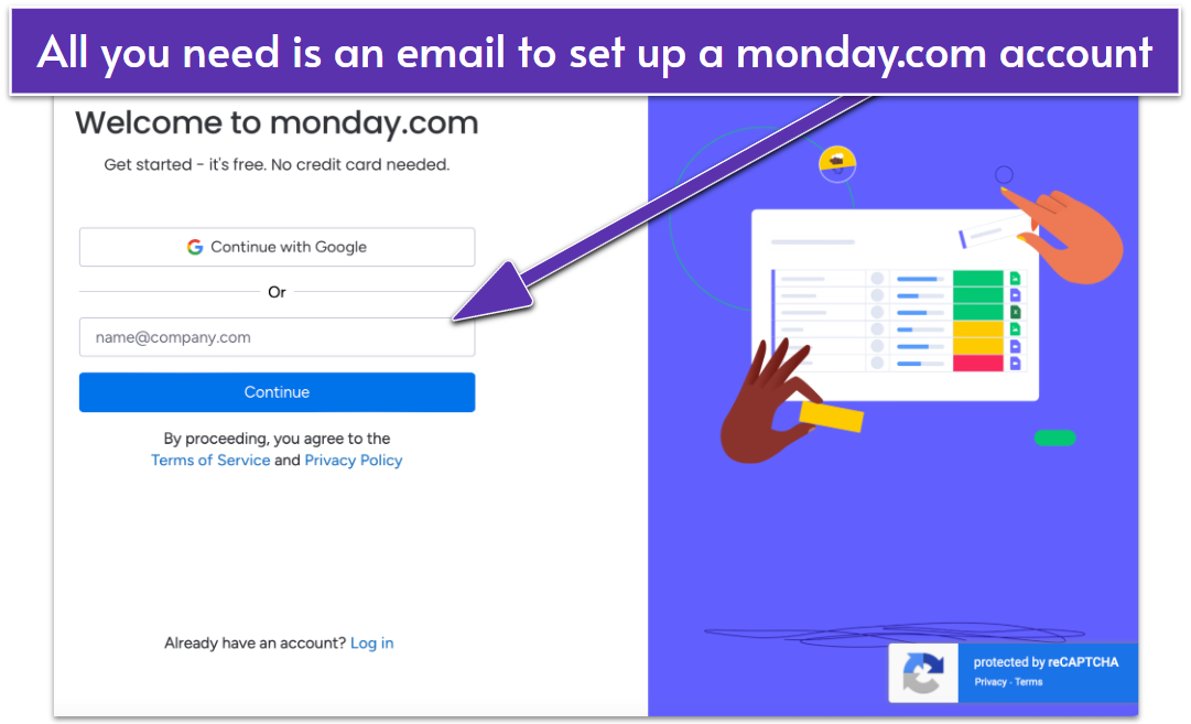 monday.com sign up form