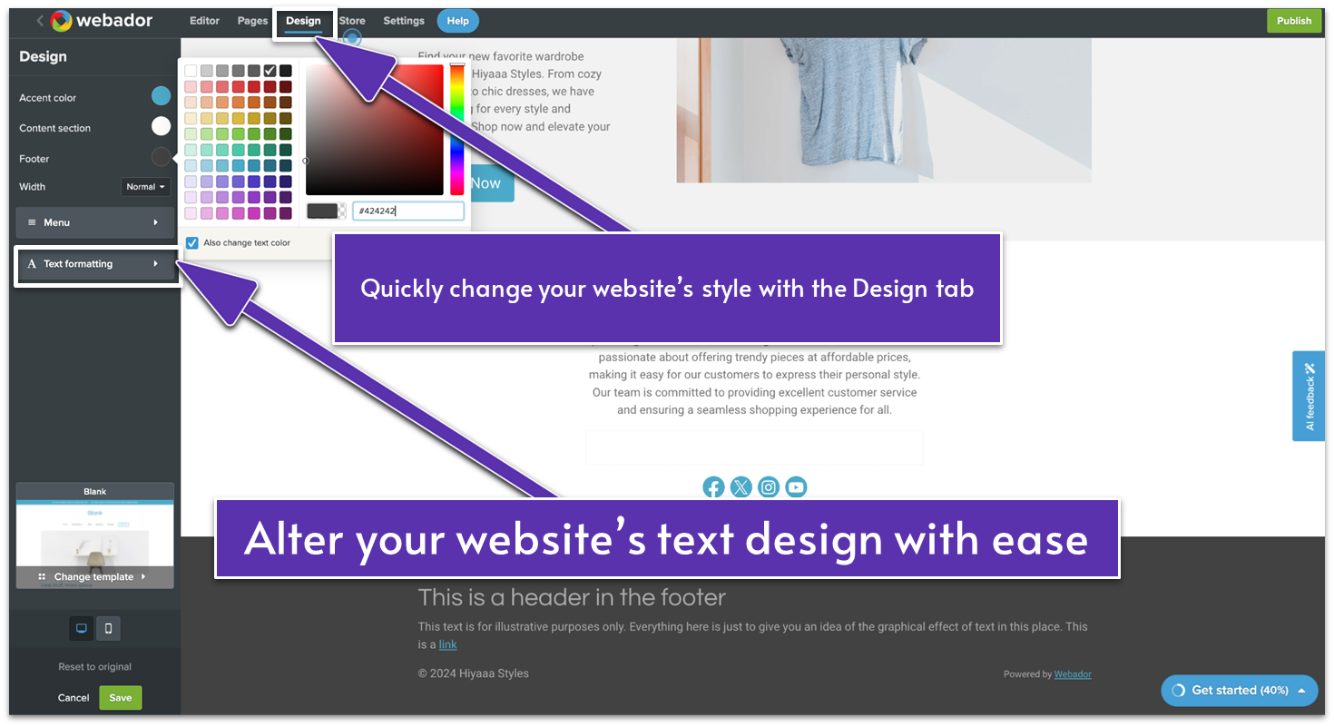 Webador's design features