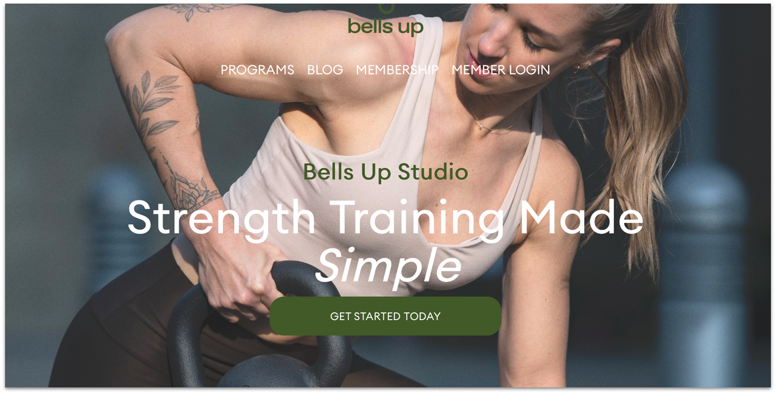 Bells Up fitness website homepag