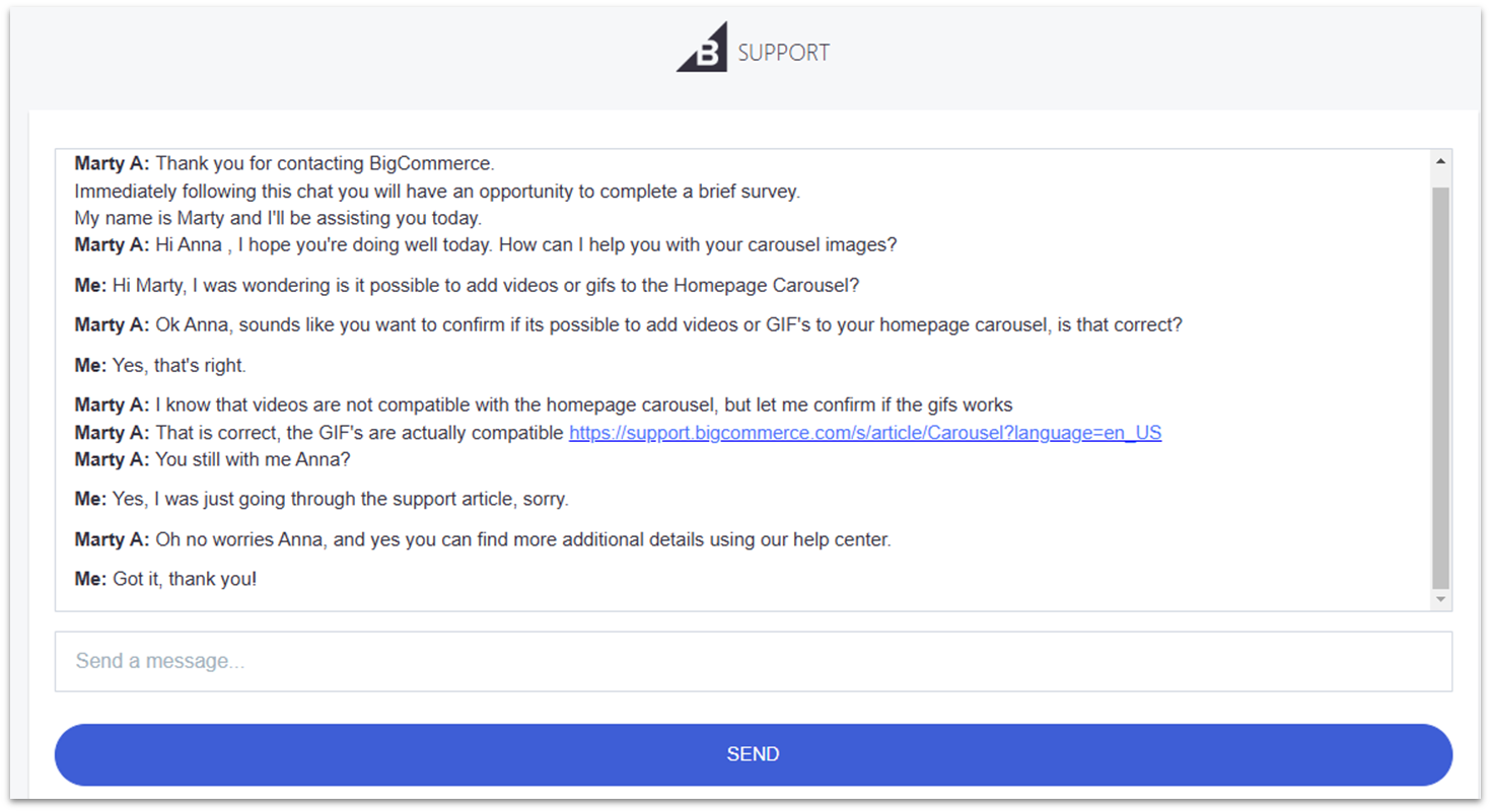 BigCommerce Live Chat Support