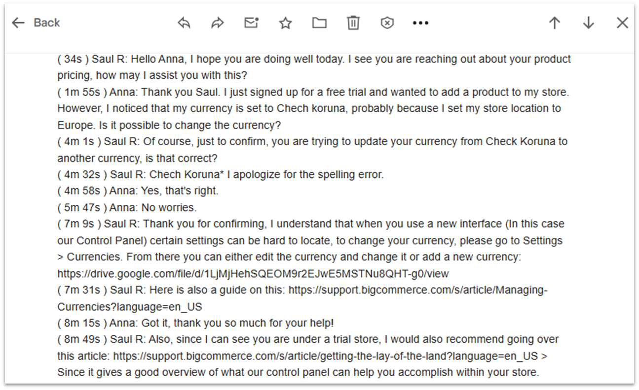 BigCommerce Chat Transcript