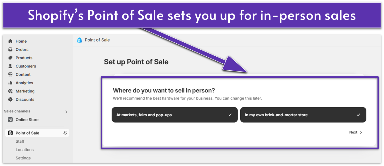 Screenshot of Shopify's POS point of sale setup