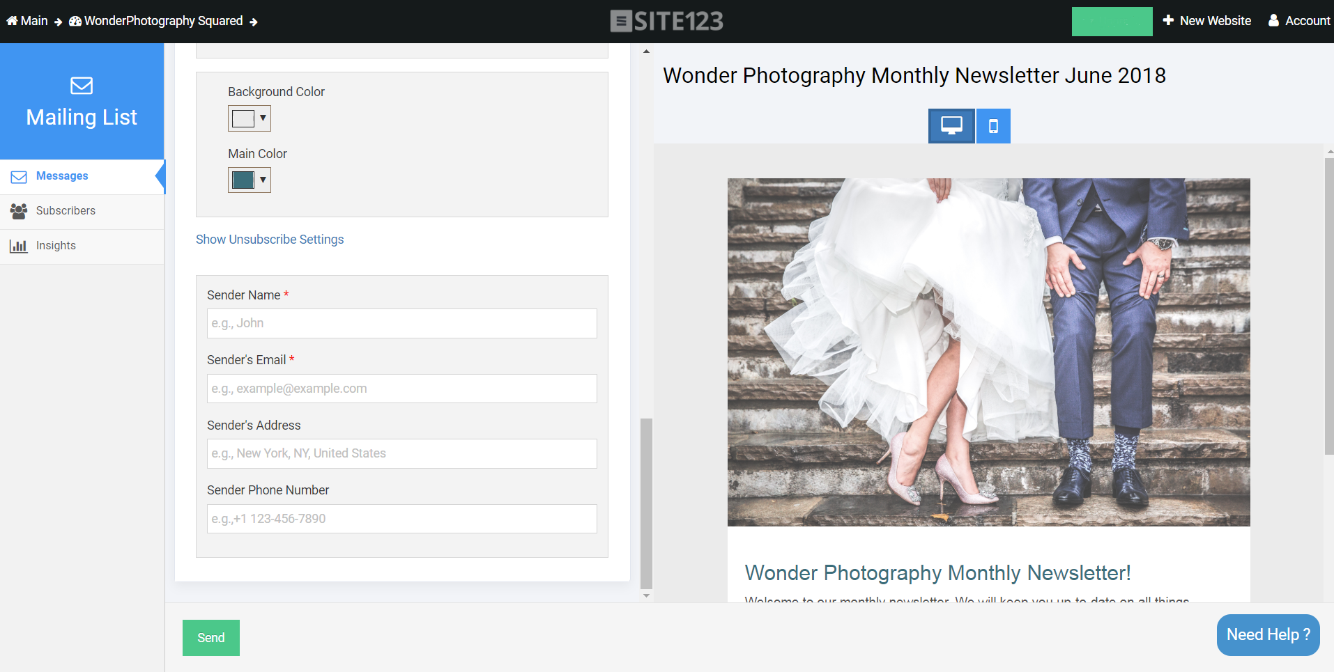 SITE123 Email Marketing Feature