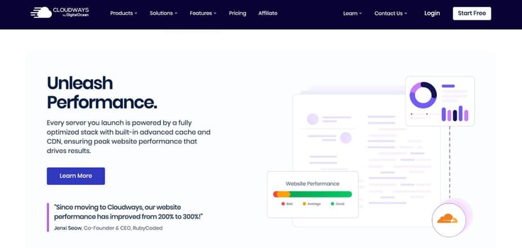 A screenshot of Cloudways homepage