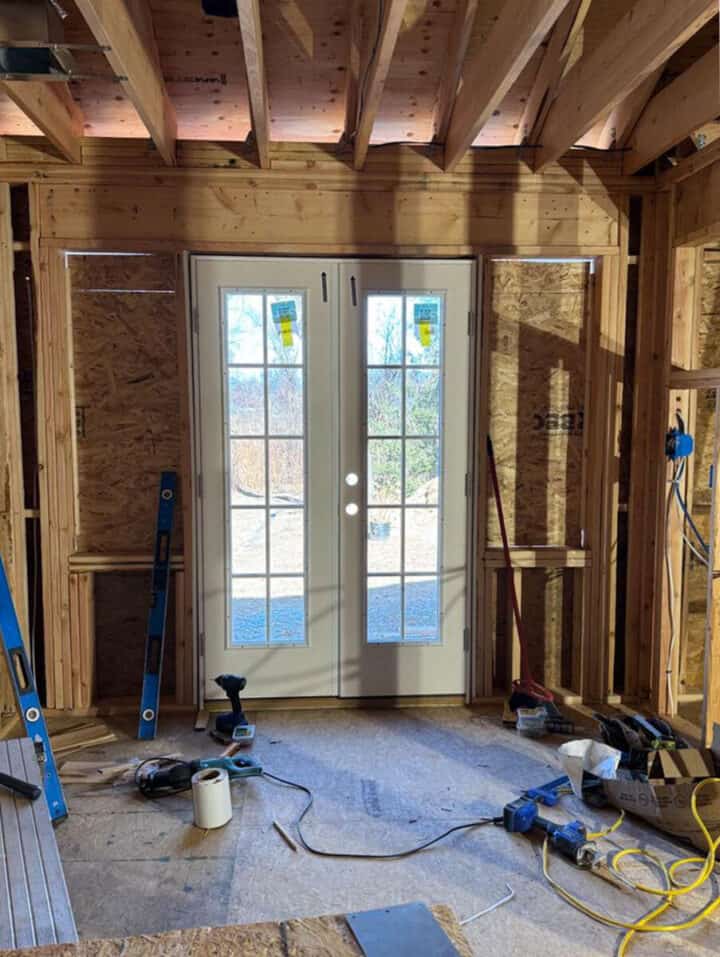 skinny-French-doors-in-sunroom construction photo