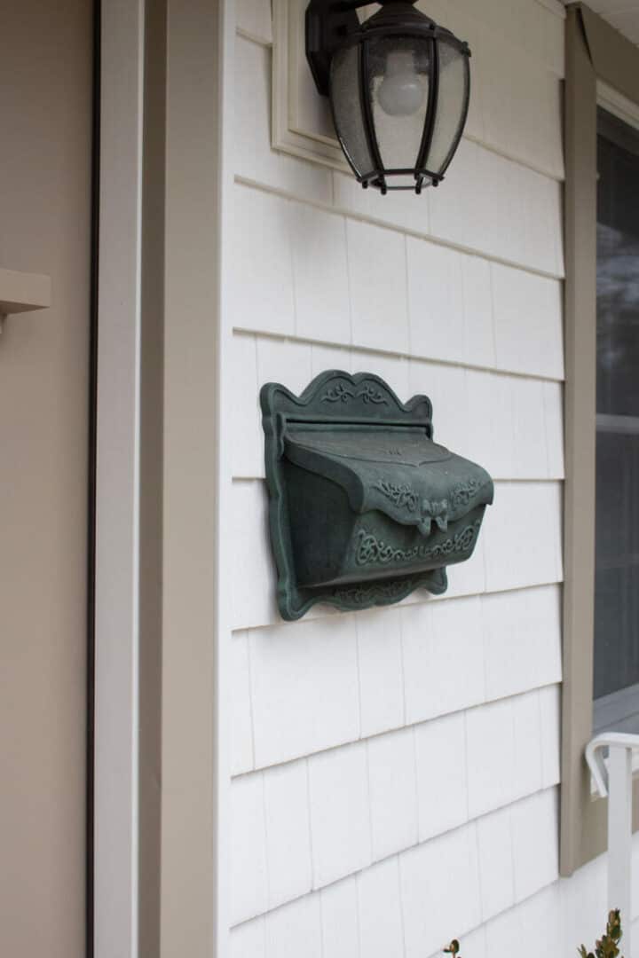 green veridgris mailbox - budget friendly curb appeal ideas