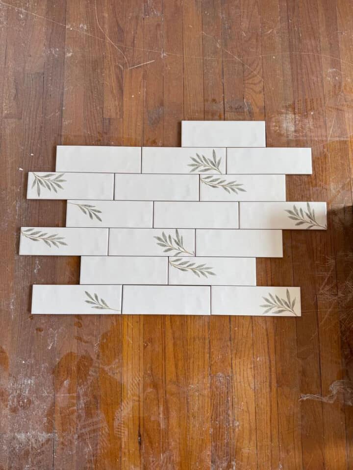 pretty green and white patterned bathroom tile