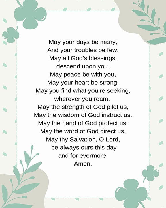 May your days be many st patricks day prayer printable 8x10
