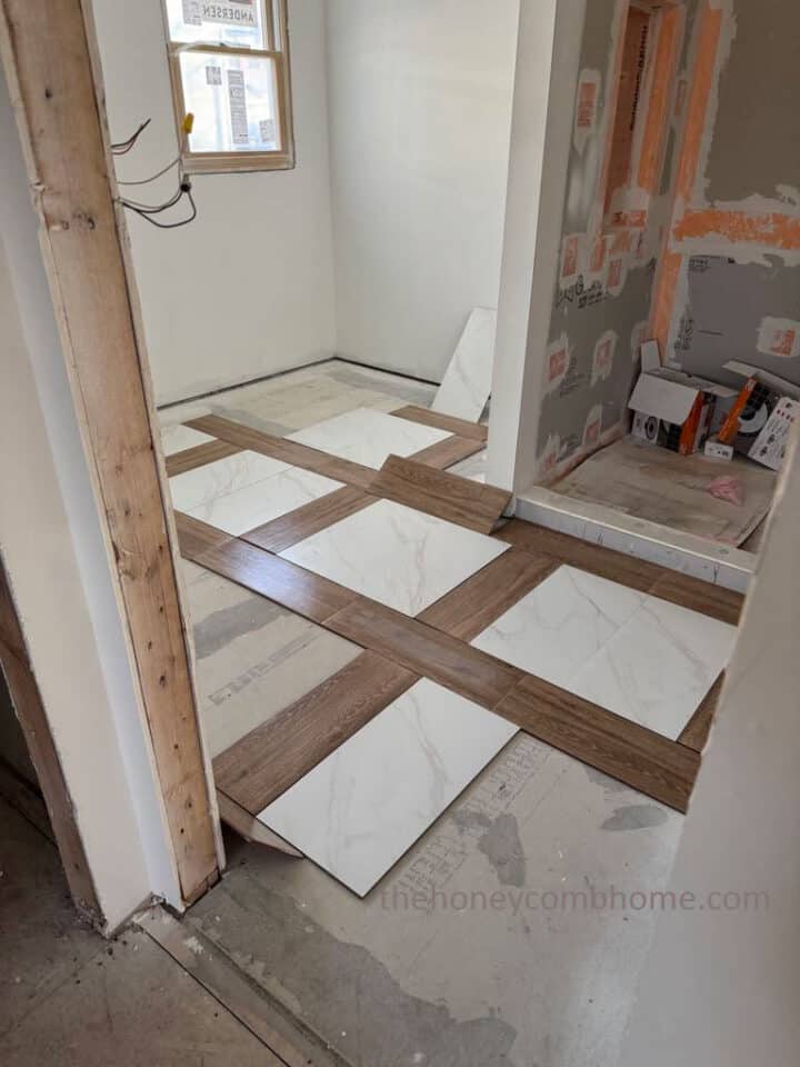 dry lay of patterned inlay tile flooring how to